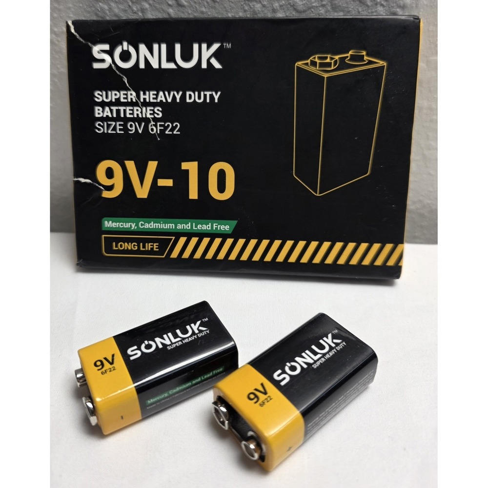 SONLUK 9V Batteries 10 Pack Carbon Zinc 6F22 Square 9V Ex 11-2028
